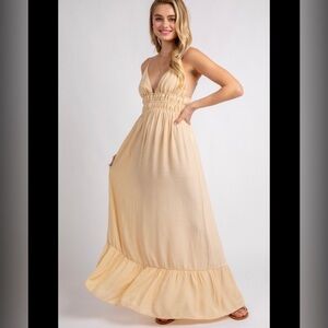 LOVE TREE GODDESS MAXI DRESS EMPIRE WAIST BLUSH CREAM BOHO ETHEREAL NWOT